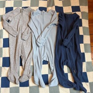 Old Navy Ribbed 2 Way Zip Footed One-Piece Sleepers - Gray, Light Blue, Navy